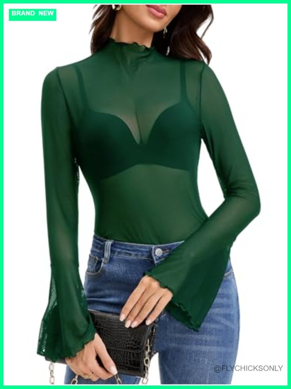 Mesh Bell Sleeve Blouse Sheer See Through Going Out Top